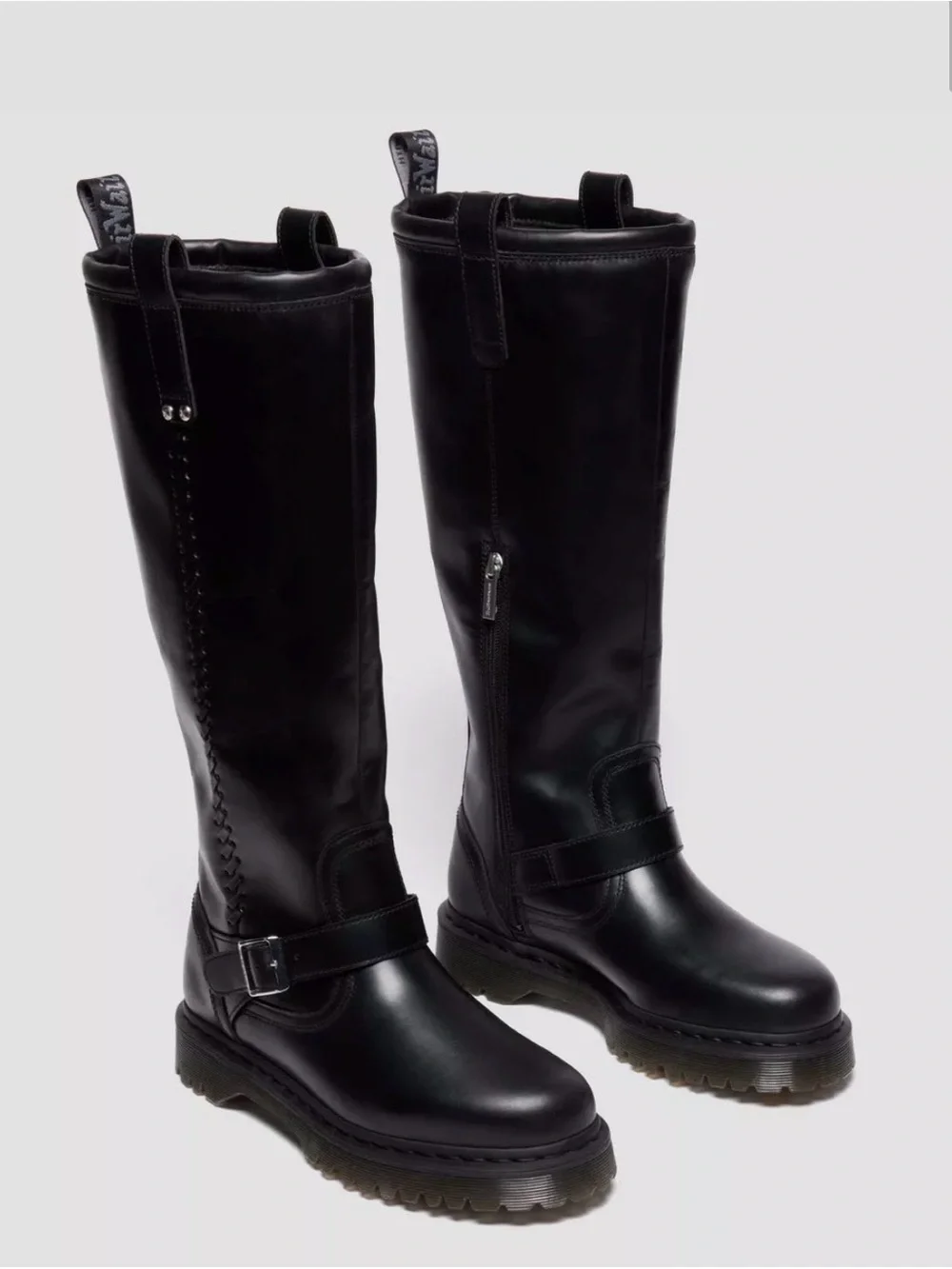 Dr Martens Anistone Black Leather Women's Knee-High Harness Boots Size 11 NIB - Picture 2 of 8